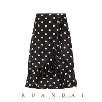 printed irregular short skirt for ruandai 2022 summer new polka dot ruffle edge high waist thin half body skirt female