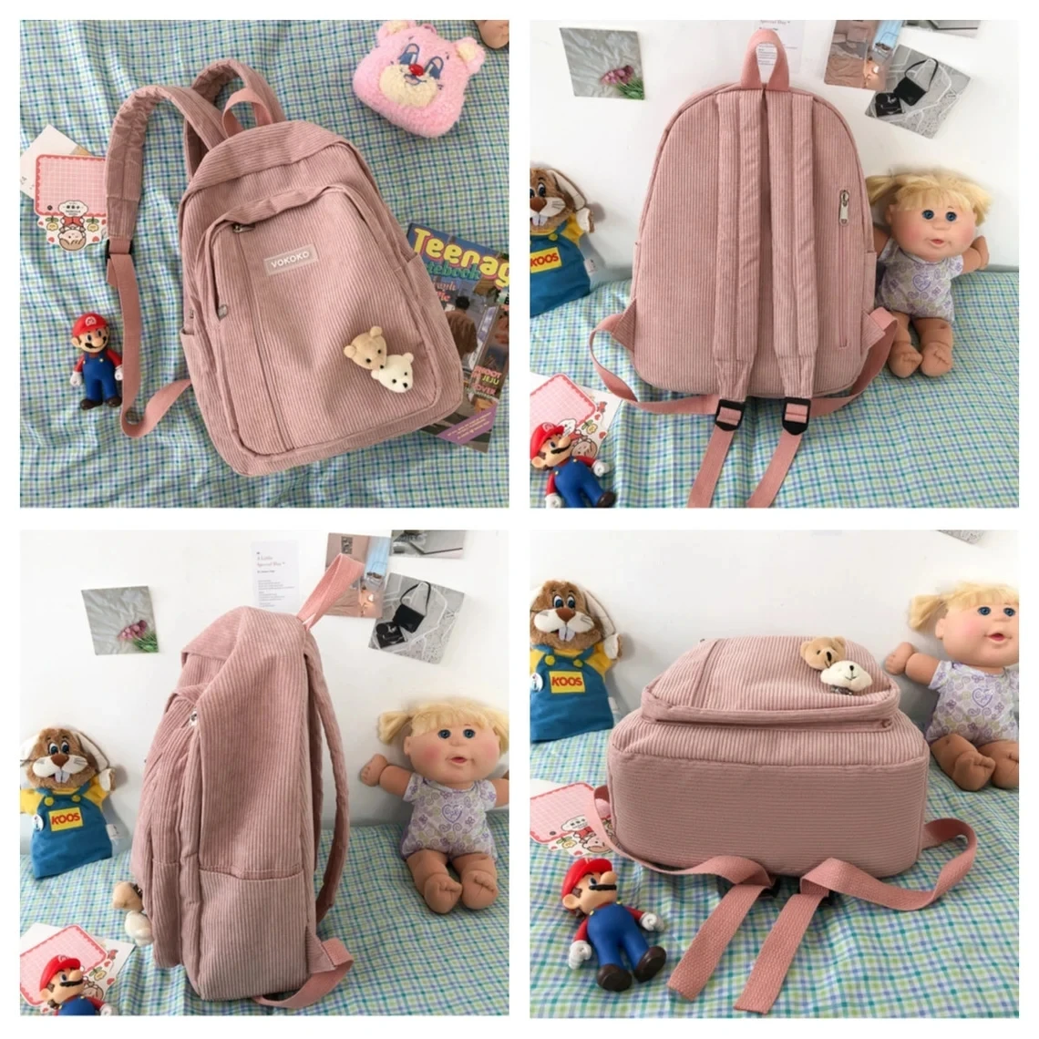 4 Color Corduroy Bag Simple Fashion Casual school backpack Travel bag backpack School Bags Student Backpack