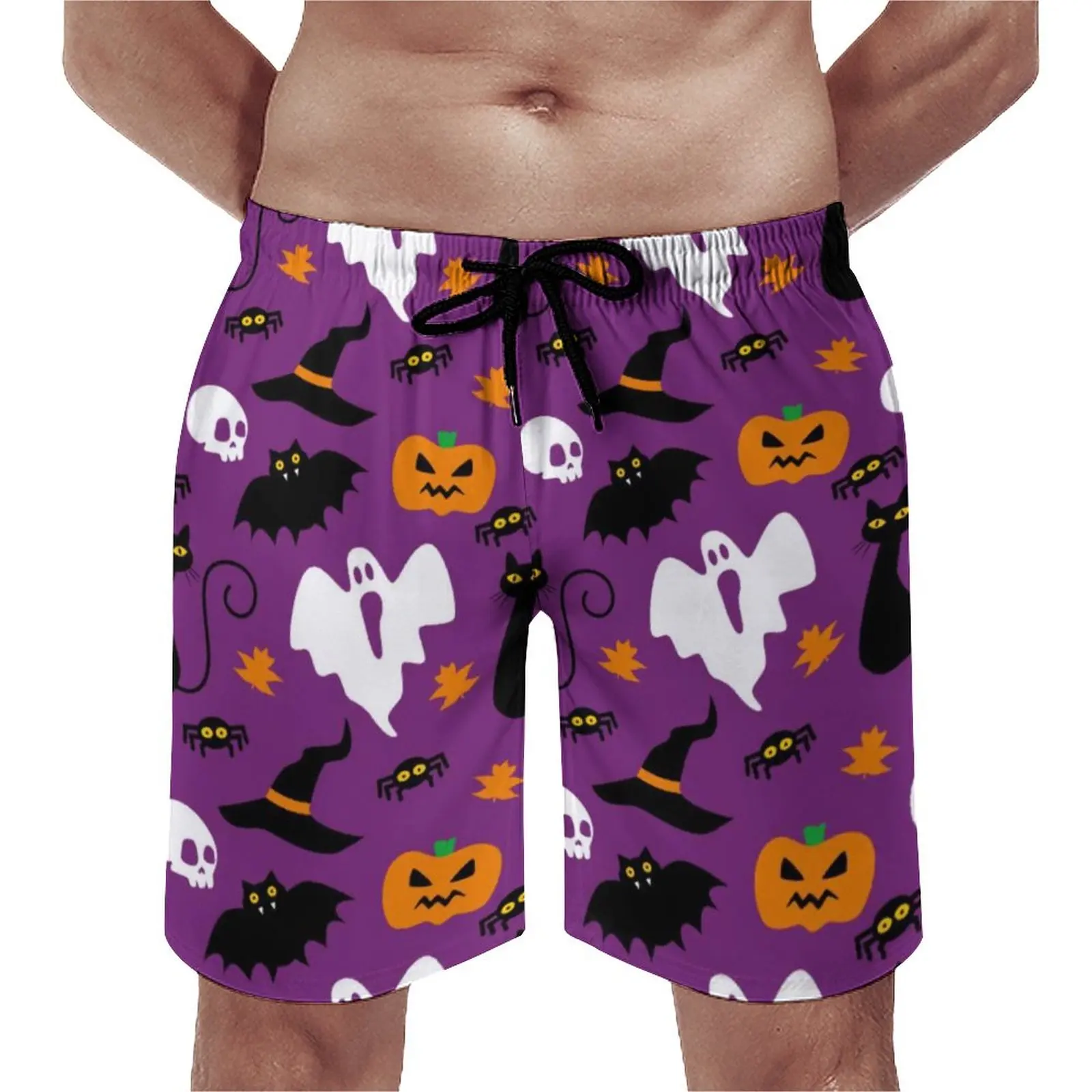 

Cute Halloween Board Shorts Spooky Pumpkin Boo Ghost Skull Beach Short Pants Trenky Man Classic Print Swimming Trunks Big Size