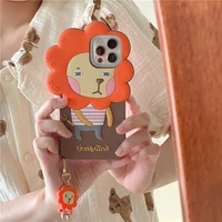 cartoon lion 3d case for iphone 13 12 11 pro xs max se 2020 7p 8 plus xr x kids cute soft silicone phone cover with gift pendant