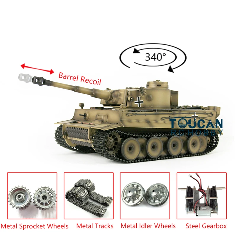

1/16 HENG LONG Ready to Run 7.0 Metal German Tiger I RC Tank 3818 Barrel Recoil Toucan Ready to Run Model for Boys TH17266-SMT8