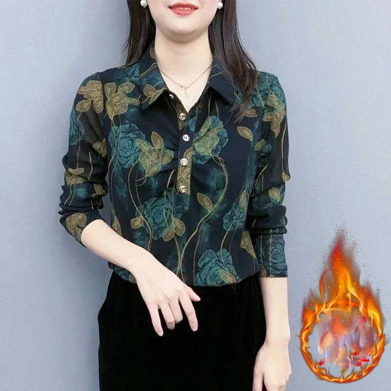 Винтажные блузки с лацканами и пуговицами принтом цветочным женская одежда 2023