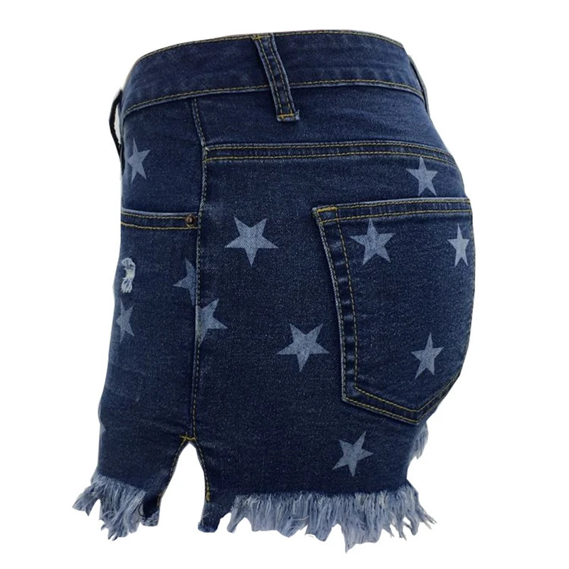 Summer Denim Short Jeans Women Sexy Print Tassel High Waist Hole Ripped Shorts Blue Fashion Casual Plus Size Denim Shorts Y2k