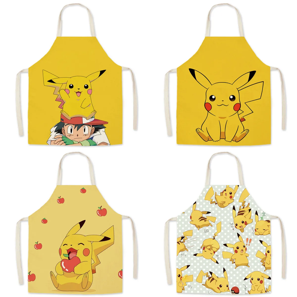 

Pokemon Pikachu Kitchen Apron Household Cleaning Cotton Linen Pinafore Salon Home Cooking Baking Adult Child Apron Cosplay Prop