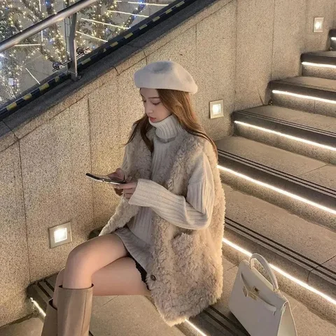 Жилет-свитер Neploe из овечьей шерсти с V-образным вырезом для женщин, весна-осень 2026, новинка, безрукавка, однобортный топ