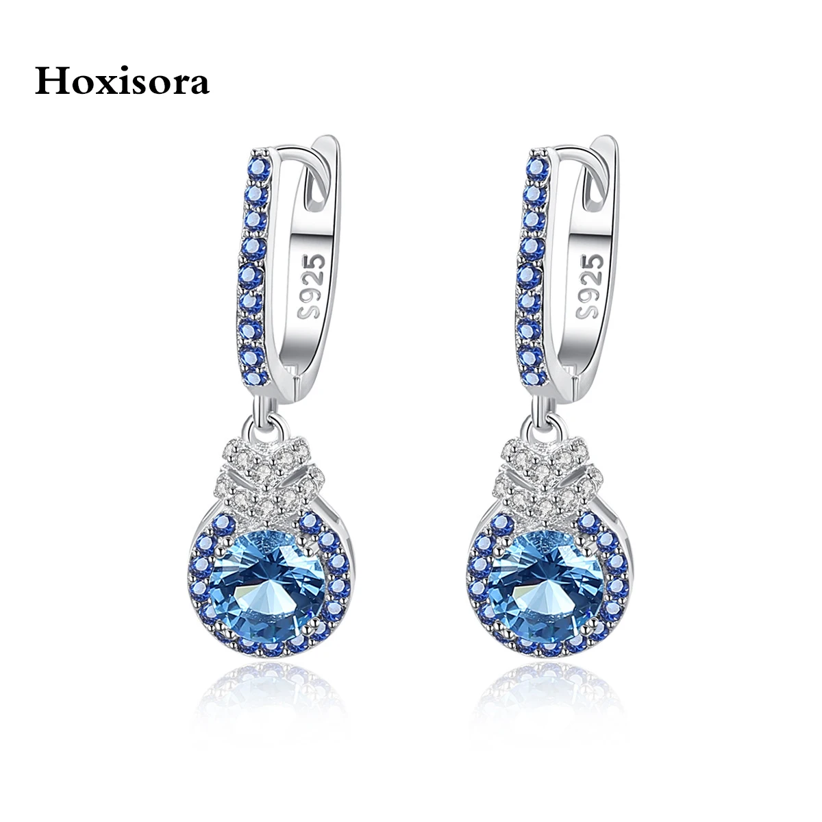 

Hoxisora Sky Blue Earrings S925 Silver Ear Buckle Colorful Treasure Girl Delicate Micro Set Sapphire Jewelry