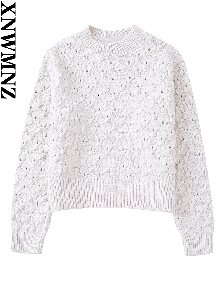 

XNWMNZ 2022, женский модный текстурированный вязаный свитер, женский ретро, с круглым вырезом и длинным рукавом, повседневный универсальный женс...