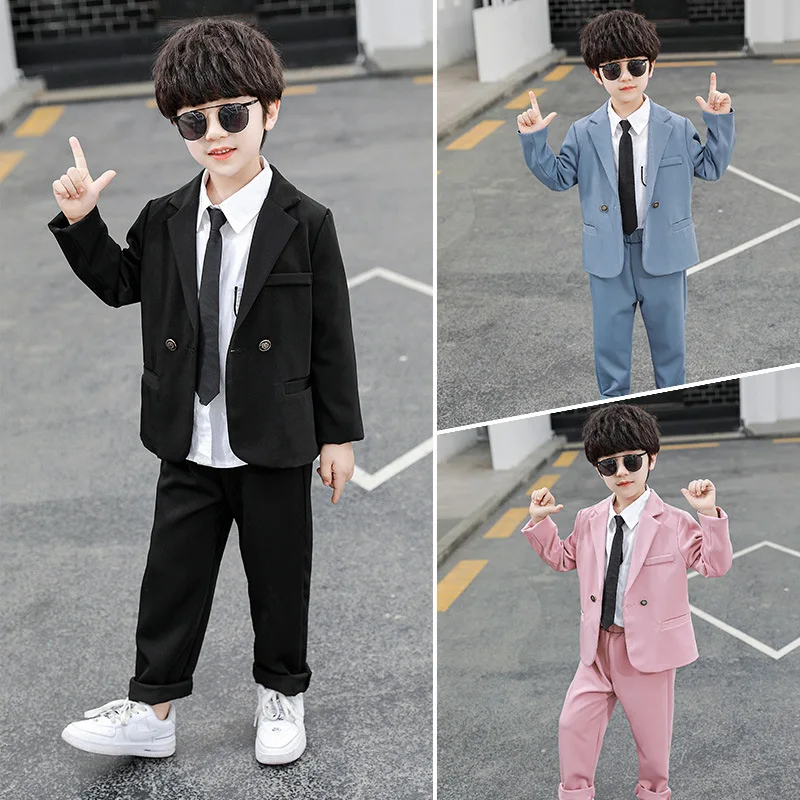 Костюм детский однотонный из блейзера и брюк с цветочным принтом - купить по