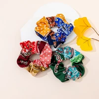 ethnic geometric flower dots patchwork fabric hair ropes woman hair scrunchies