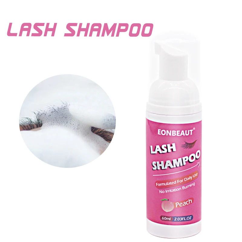 

60ml Eyelash Extension Lash Shampoo Cleansing Mosse Gentle Foam Cleanser Peach Flavor No Irritation Make-up Cleaner Tools