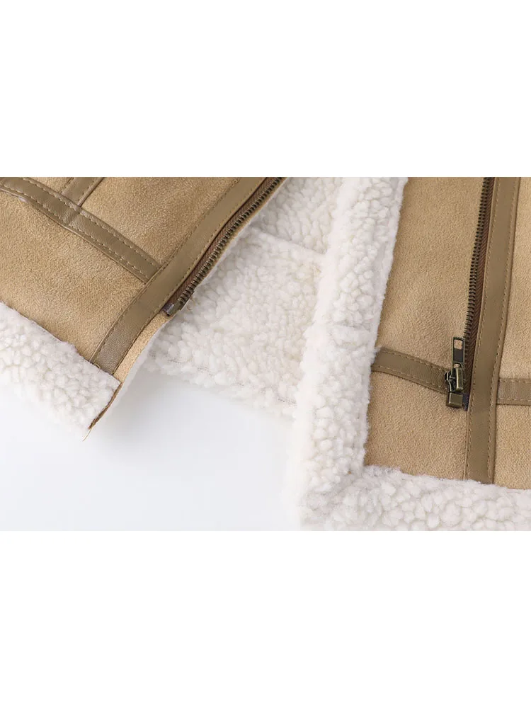 MOLAN Winter Woman Warm Overcoat Fashion Leather Patchwork Loose Long Sleeve Locomotive Coat Zipper Female Chic Outwear