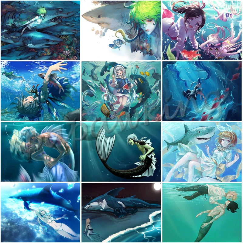 

5D Diy Diamond Painting Dolphin Mermaid Underwater Anime World Full Diamond Embroidery Cross Stitch Mosaic Kit Crafts Decor Gift