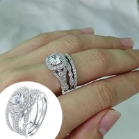 3pcsset exquisite smooth surface wedding bands alloy elegant rhinestone women rings set charm jewelry