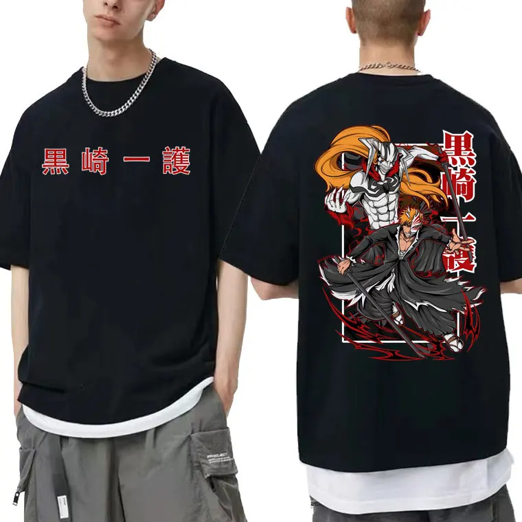 

Anime Bleach Ichigo Kurosaki Graphic Tshirt Men Manga Sweat Cotton T-shirt Short Sleeve Men's Vintage Cartoon T Shirts Merch Y2k