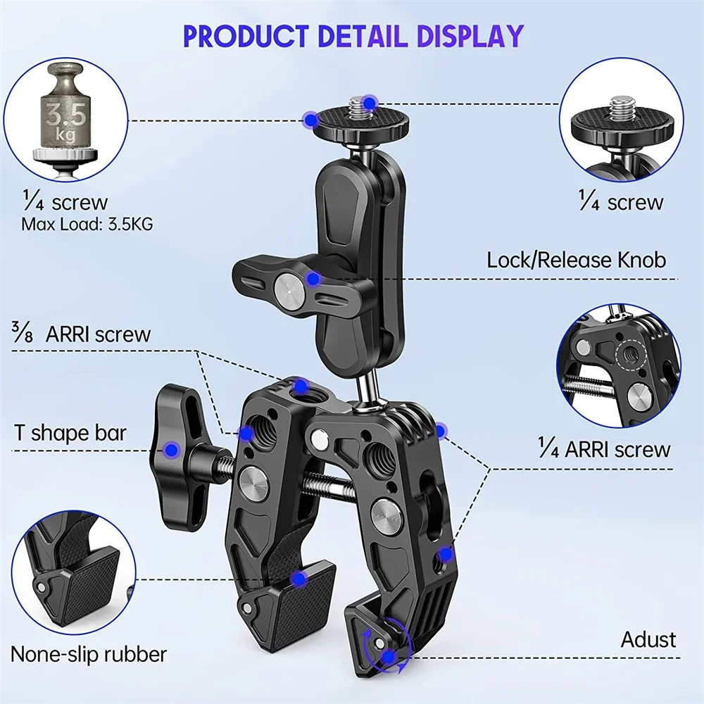 Фото Монитор с креплением для камеры Super Clamp 360° °   Адаптер Magic Arm с шаровой головкой и 1/4