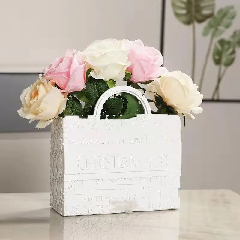 

Creative Flower Bag Vase Home Decor Study Office Wedding Dining Table Resin Flower Pot Handbag Living Room Luxury Sculpture Gift
