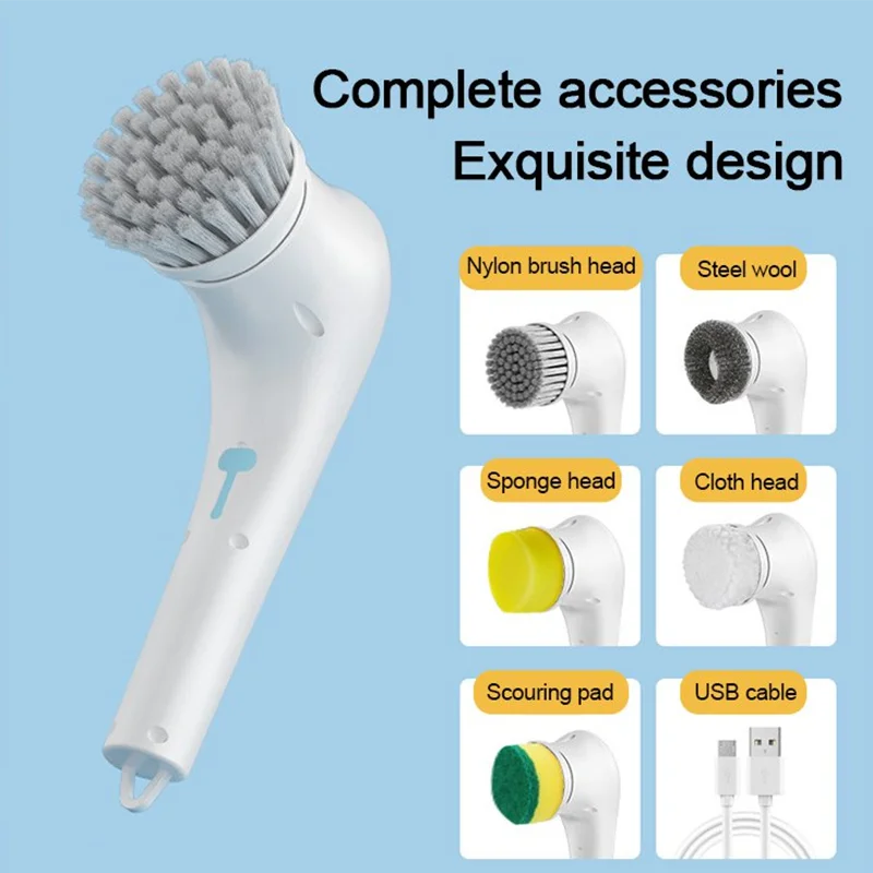 

Electric cleaning brush 5-head handheld kitchen household dishwashing brush pot and scoop artifact cleaning brush