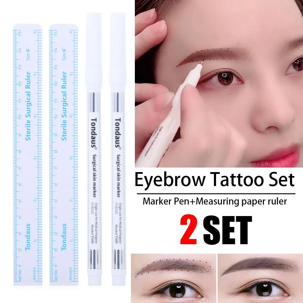 

2 Sets Surgical White Eyebrow Tattoo Skin Marker Pen Microblading Accessories Tattoo Marker Brow Pencil Permanent Beauty Makeup