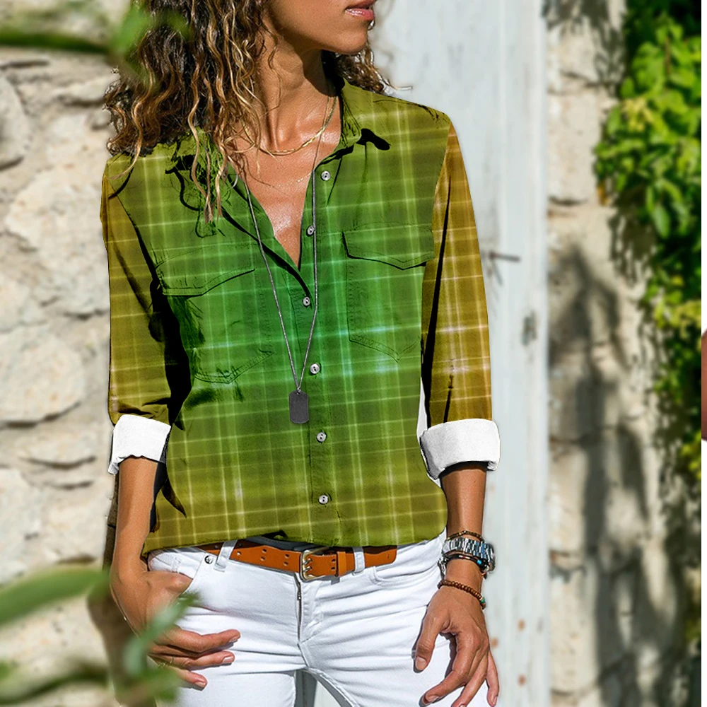 

Женская рубашка на пуговицах, с принтом в виде линии, с рукавом 3/4, летний Повседневный Топ