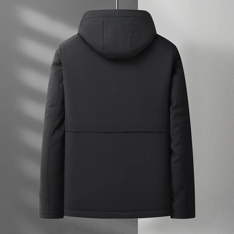 Winter Men Thermal Hooded Puffer Parkas Navy Blue Black Thicken Warm Basic Coats Male Plain Lining Hood Detachable Overcoat 2022