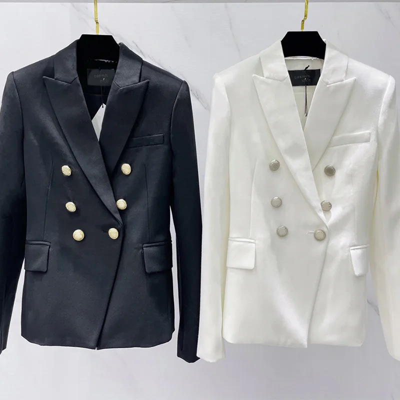 

Куртка женская шерстяная на пуговицах, элегантный пиджак с длинным рукавом, роскошный двубортный жакет с металлической вставкой, костюм с в...