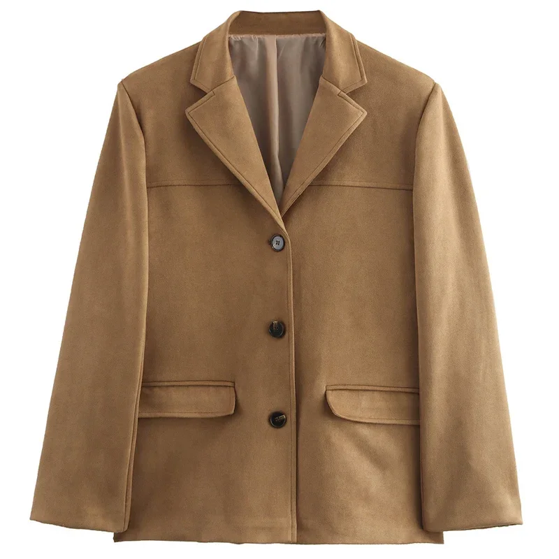 Женский замшевый Блейзер на пуговицах с длинным рукавом