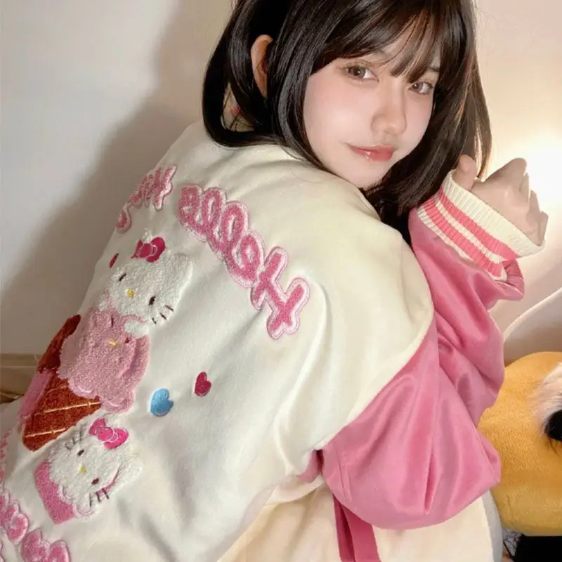 

Kawaii Sanrio Y2K Mymelody Cute Girly Luxury Design Embroidery Pink Jacket Baseball Jacket Anime Sweatshirt Plush Christma Gifts