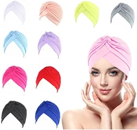 new solid color turban for women knotted style fashion headwear cancer hats india cap bandana hair care cap soft hat