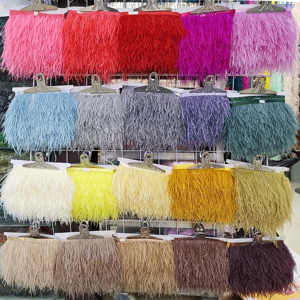 

Wholesale 10-15cm Decorative Ostrich Feather Trim Plumes Fringe Ribbon Needlework Dress Clothing Handicraft Accessories 2/5/10 M