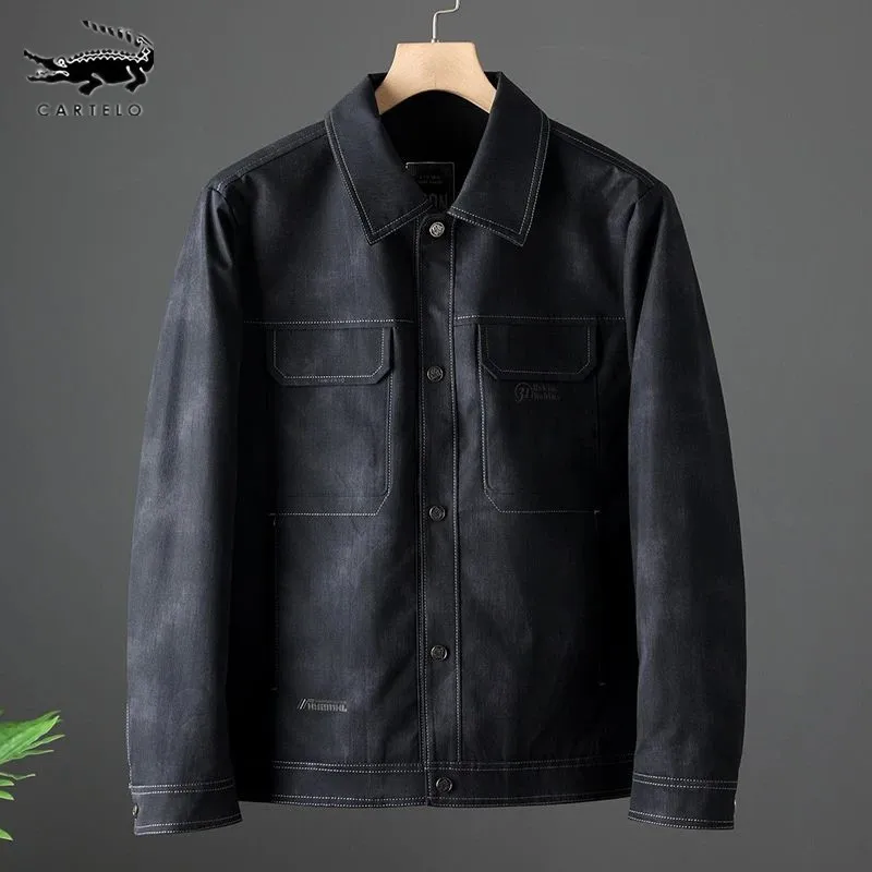 

Cartelo men's jacket leather coat British style solid color 2022 autumn top quality crocodile logo