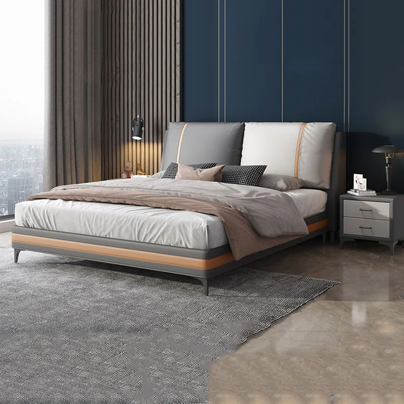 

Double Bed Modern Minimalist Comfortable hotel floor tatami Italian bed marriage Designer cama de solteiro interior furniture