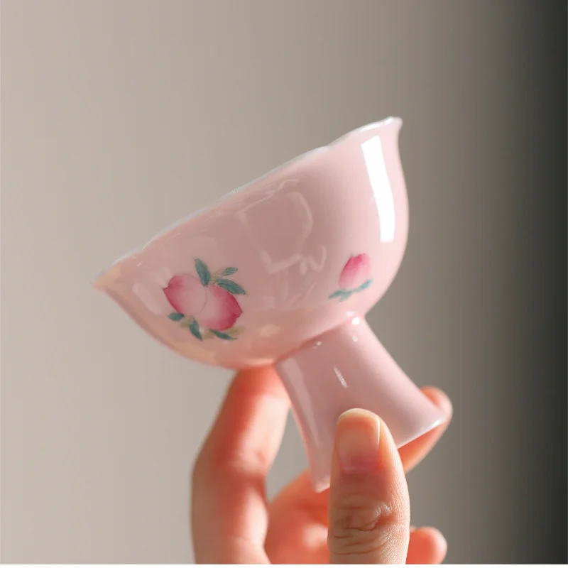 

Цзиндэчжэнь, чистая ручная роспись, мастер персика, чашка кунг-фу, чайная чашка, розовая керамическая японская чашка с высокой ногой, чайная ...