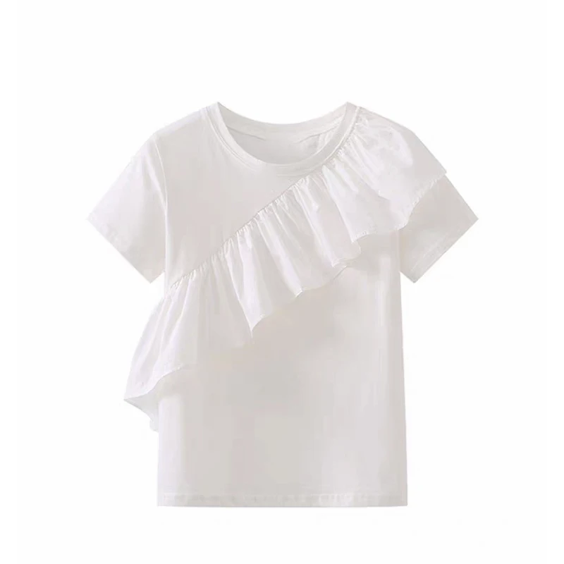 Женская повседневная футболка с большим воланами спереди новый дизайн блузка со