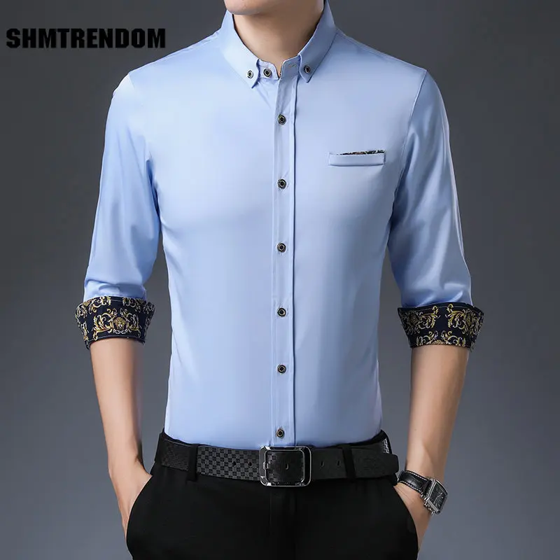 

Office Blouses Business Casual Solid Slim Long Sleeved Men Shirt Autumn New Quality Smooth Comfortable Seamless Camisa Masculina