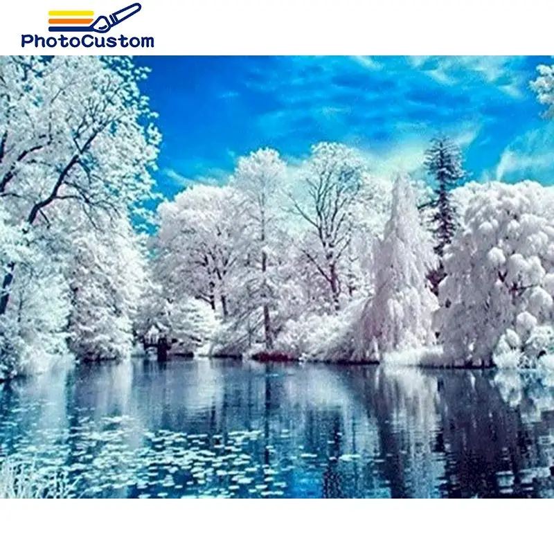 

PhotoCustom Full Square Diamond Painting 5d Tree Snow DIY Diamond Art Embroidery Cross Stitch Lanscape Mosaic winter Wall Home D