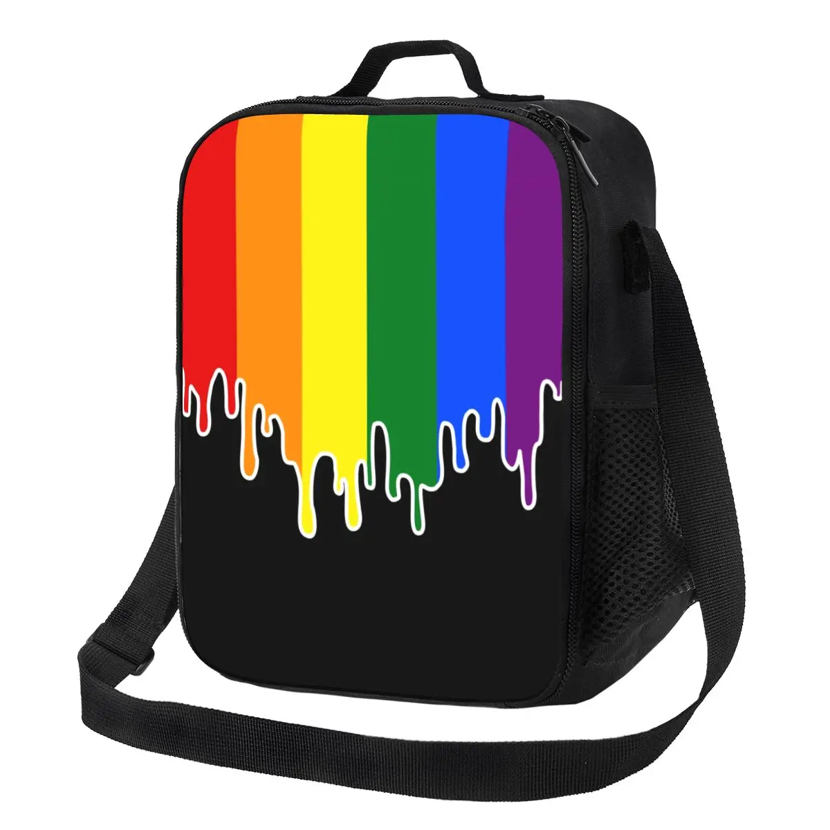 

Gay Pride Flag Drip Design Insulated Lunch Tote Bag for Women LGBT Rainbow Lesbian Resuable Cooler Thermal Food Lunch Box School