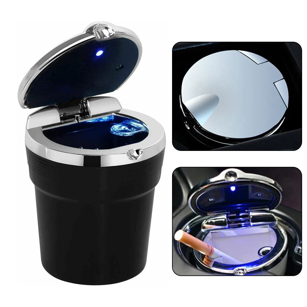 

Car Cup Ash Holder LED Light Lid Portable Detachable Car Ashtray LED Light Black Small Trash Can Retardant Cigarette Holder Box