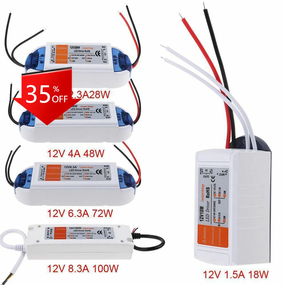 

LED Driver Power Supply Transformer 240V-DC 12V 18W 28W 36W 42w 48W 60W 72W 100W For Led Strip Lights Wireless Router ADSL Cats