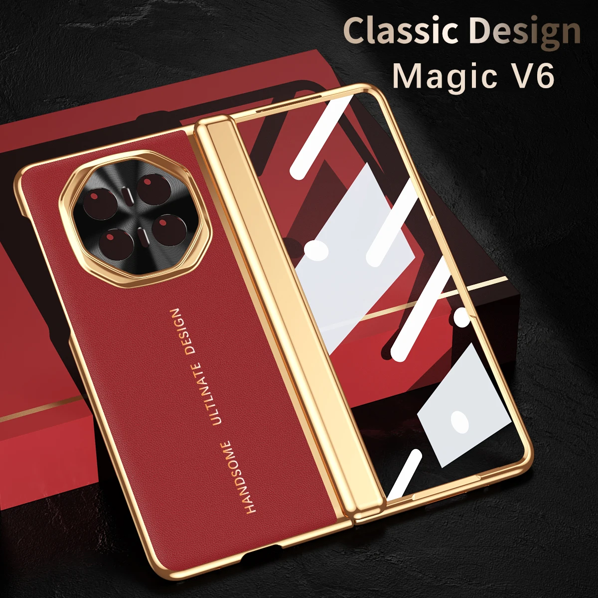 Фото Высококачественный кожаный чехол для Honor Magic V6 V5 V3 с пружинным шарниром и защитным стеклом для экрана телефона. №2