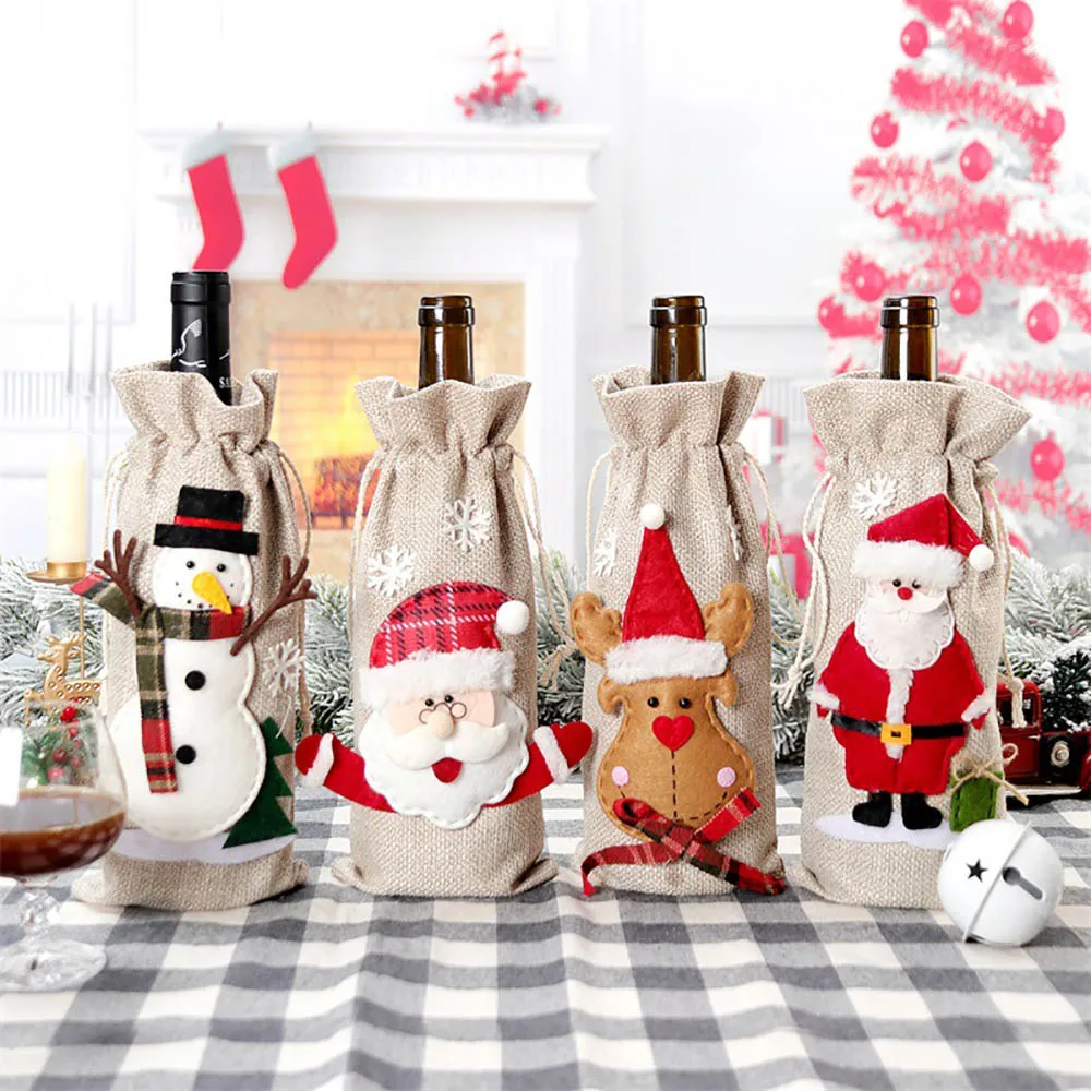 

Christmas Decorations for Home Santa Claus Wine Bottle Cover Snowman Stocking Gift Holders New Year Xmas Navidad Decor New Year