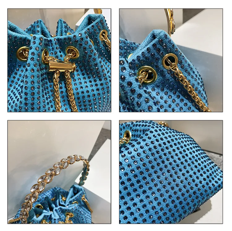 New women's bag with diamond ring portable bucket bag Chain bag Fashion one shoulder diagonal bag