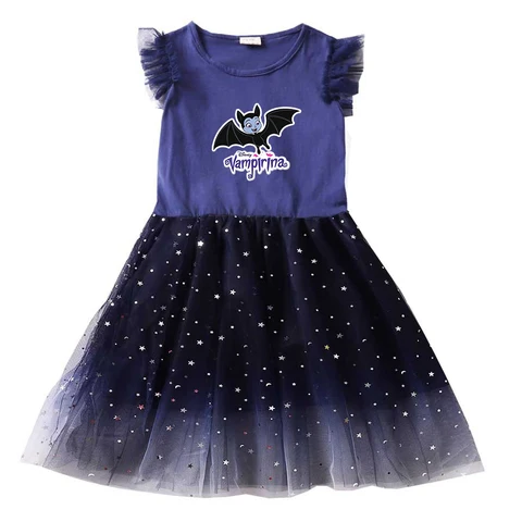 Летние Детские платья Disney Vampirina для девочек, детское мультяшное платье принцессы с коротким рукавом, Детские сетчатые платья для выпускного вечера
