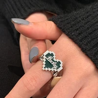 dark green inlaid love english open ring female niche design fashion personality hip hop oil drop ring mens punk jewelry gift