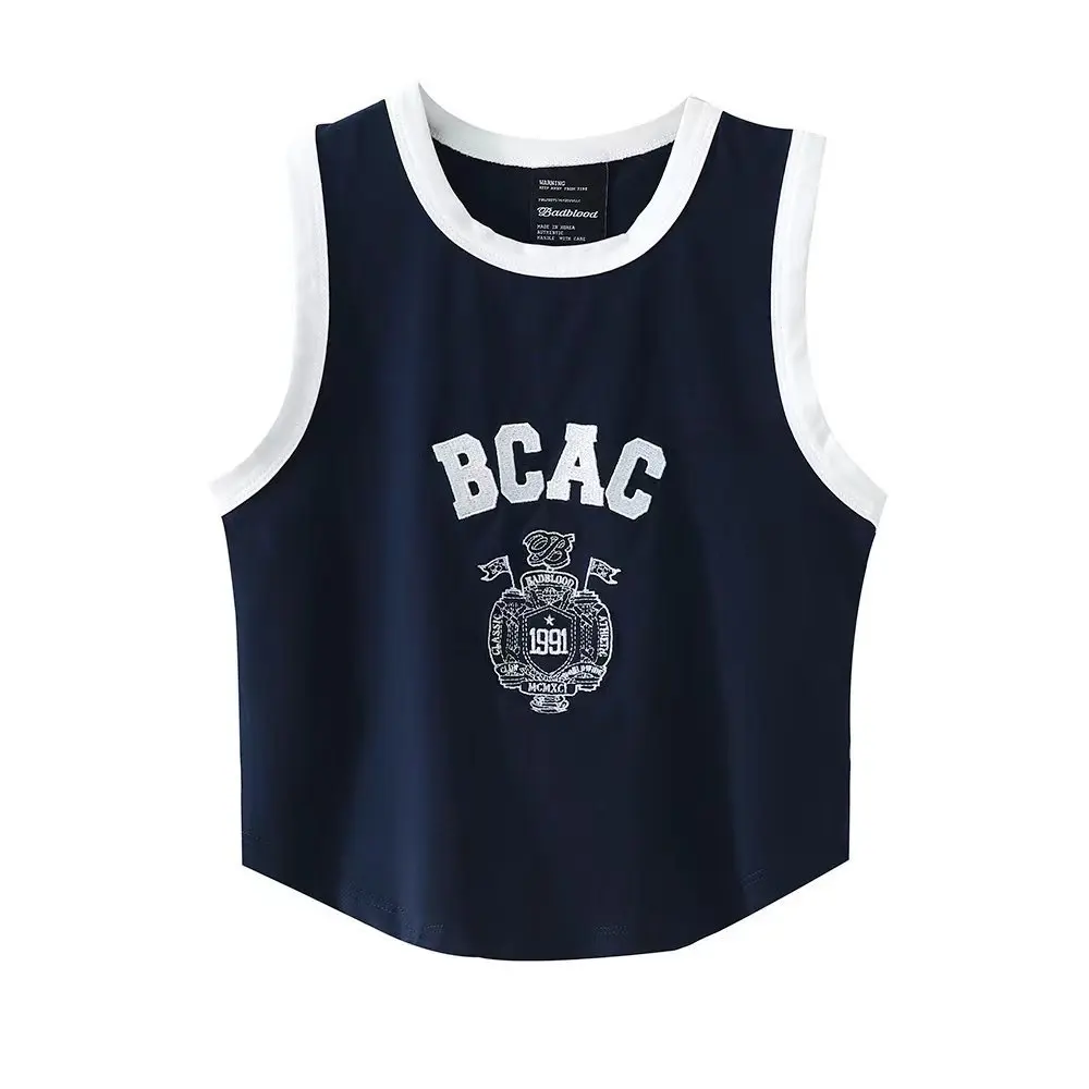 

Suspended Tank Top Short Korean Outwear Bottom Embroidered Sleeveless Classic Spicy Girl T-shirt Women