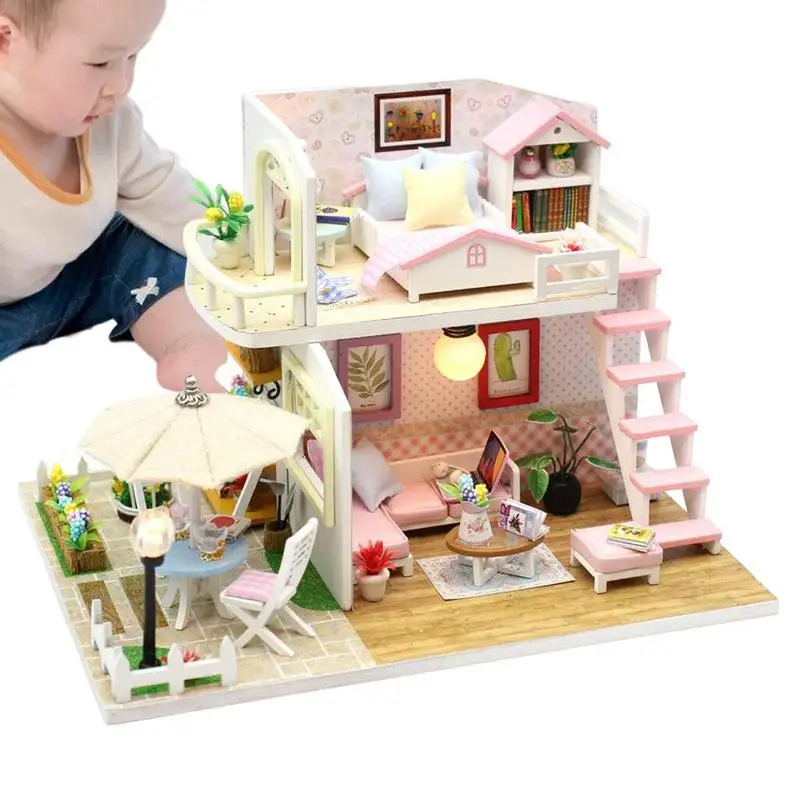

Wooden DIY Dollhouse Kit Led Lighted 3D Assembly Model DIY Doll House Handmade Toys Birthday Christmas Party Favor Gift For