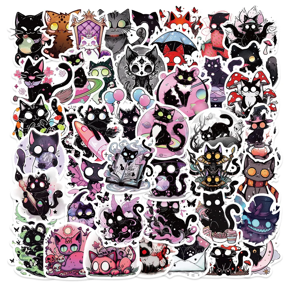 

10/30/50PCS New Halloween Horror Black Cat Sticker Mobile Phone Computer Water Cup Decoration DIY PVC Graffiti Sticker Wholesale