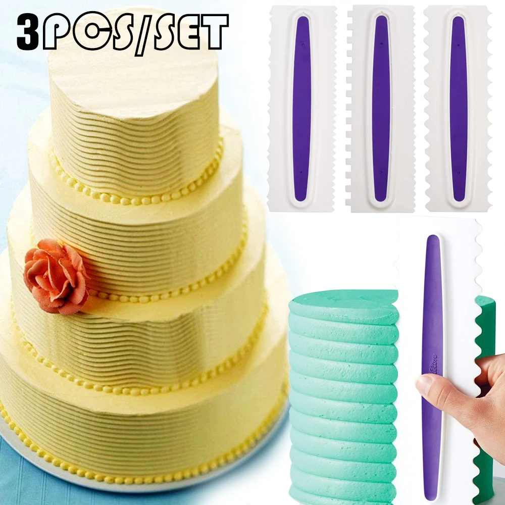 

3pcs/set Spatulas Cake Decorating Tools Icing Comb Scraper Textures Fondant Mousse Cream Spatula Edge Smoother Baking Tools