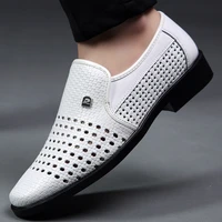 hollow out mens business dress casual shoes for men loafers soft genuine leather mens comfortable oxford shoes homme sandals