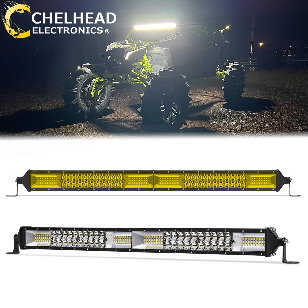 Светодиодный фонарь, супер яркий комбинированный луч, 408 Вт, 204 Вт, фары дальнего света для внедорожников 4x4, грузовиков, авто, 12 В, 24 В, белый, желтый, 11 дюймов, 21 дюйм