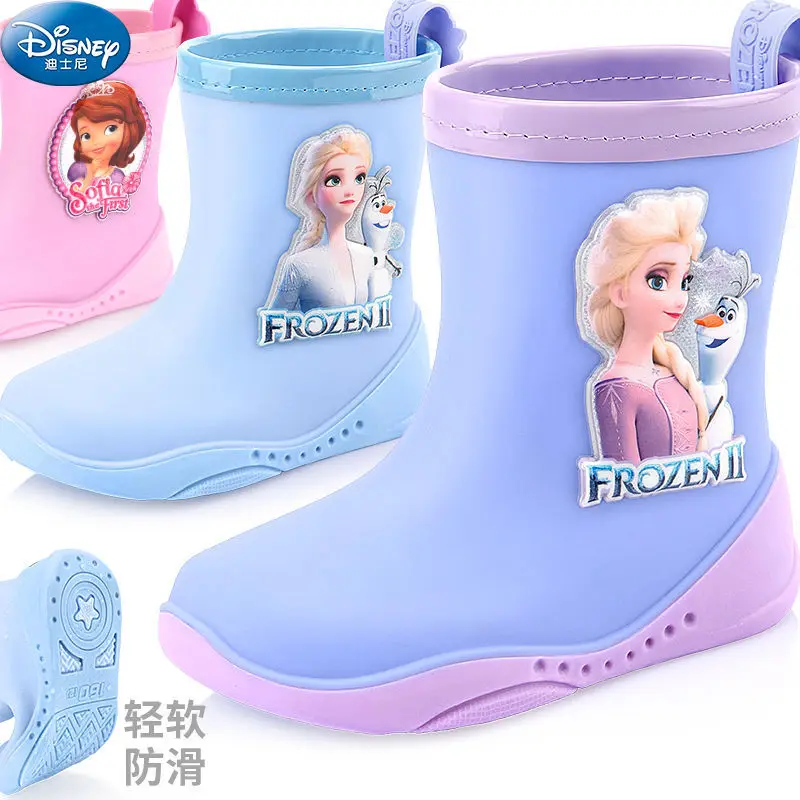 

Disney Frozen Children's Rain Boots Girls Primary School Students Non-Slip Rubber Shoes Middle Tube Children Rain Shoes Toddler
